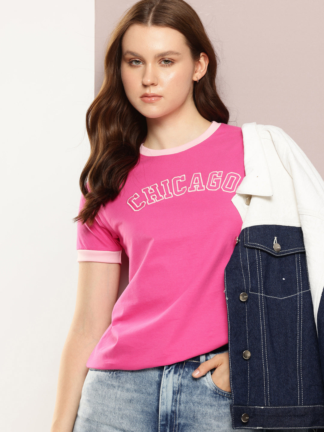 Womens Half Sleeve Round Neck Embroidery Regular Fit Tshirts