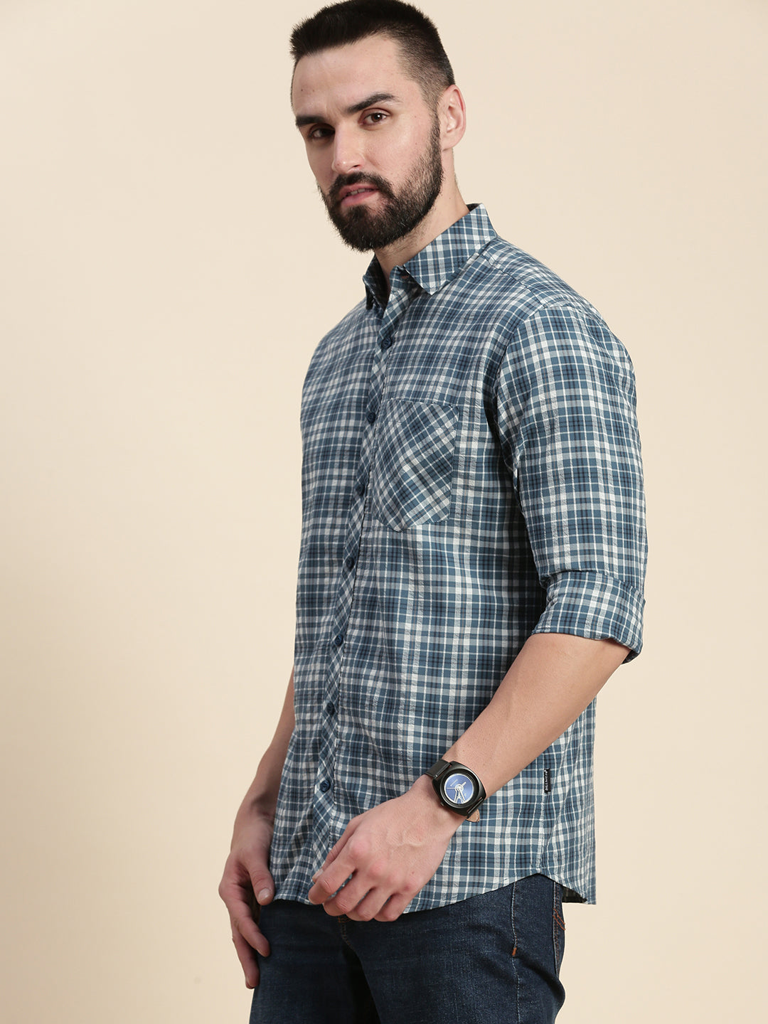 Men Checked Full Sleeve Shirt With Pocket