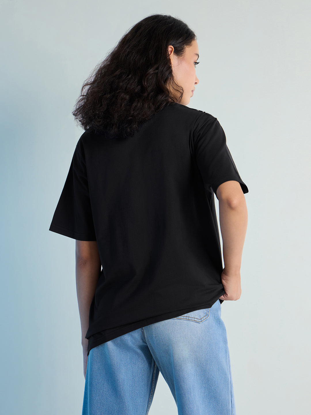 Womens Stud Detailed Oversized Round Neck Tshirt 