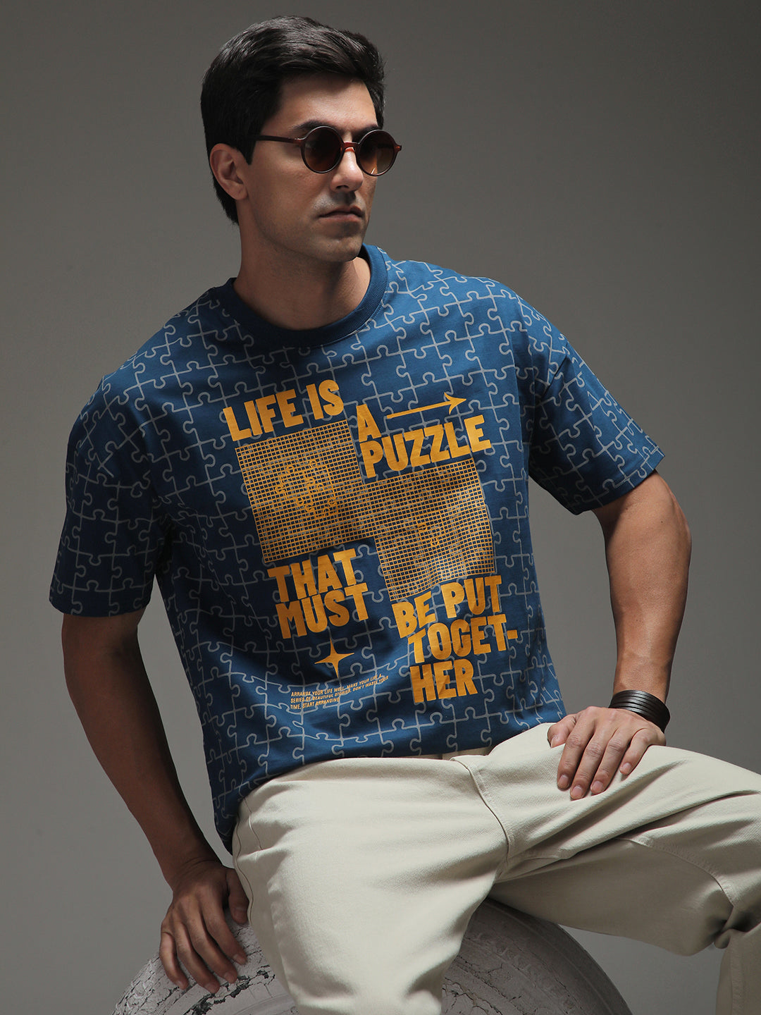 Mens Half Sleeve Drop Shoulder Printed Oversized Fit T-Shirts