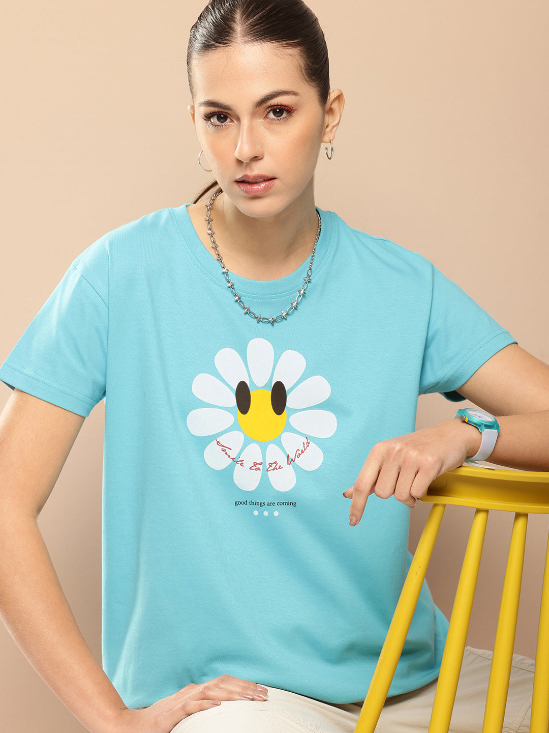 Womens Half Sleeve Round Neck Printed Boxy Fit Tshirts