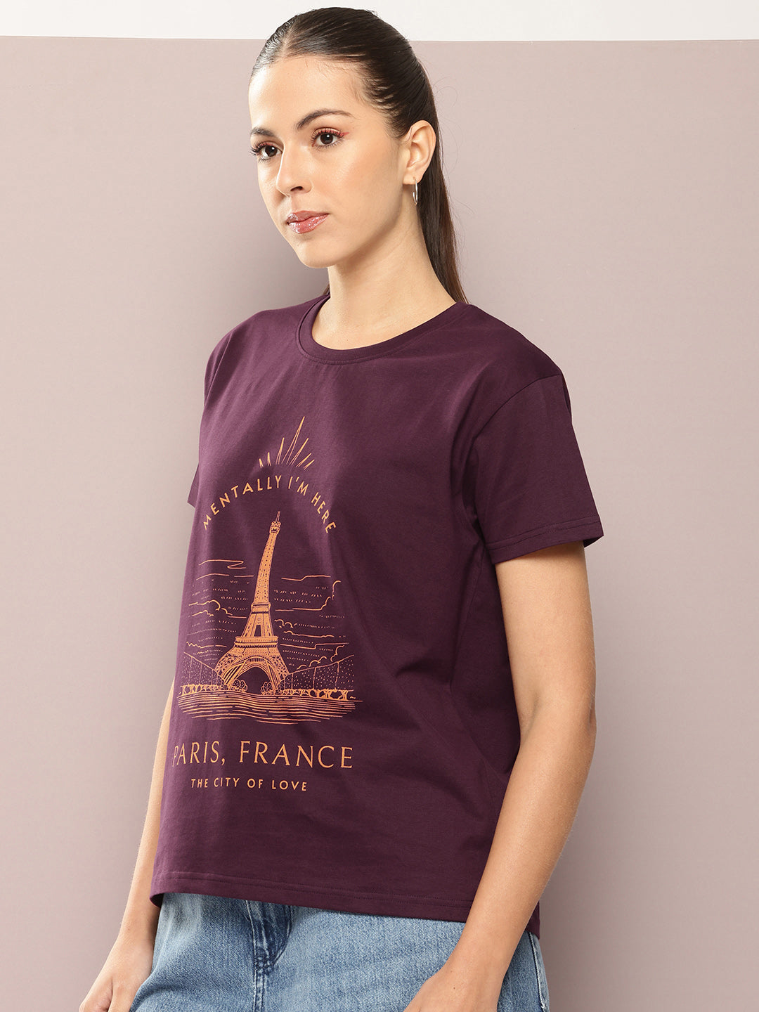 Womens Half Sleeve Round Neck Printed Boxy Fit Tshirts