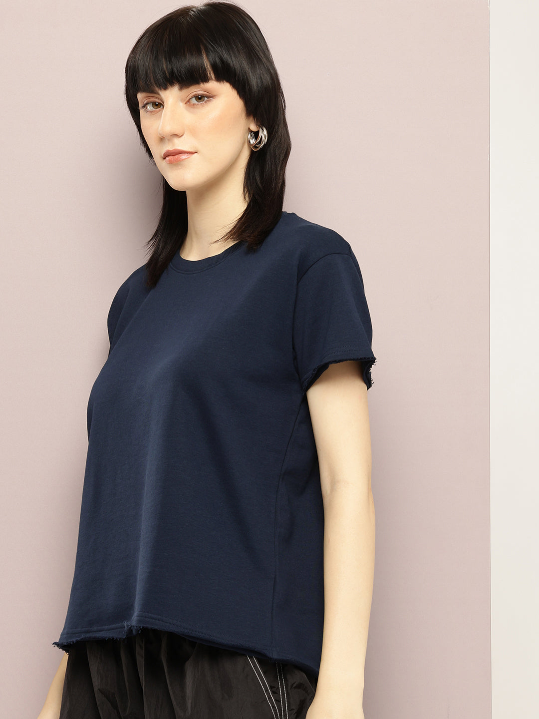 Womens Half Sleeve Round Neck Solid Boxy Fit Tshirts