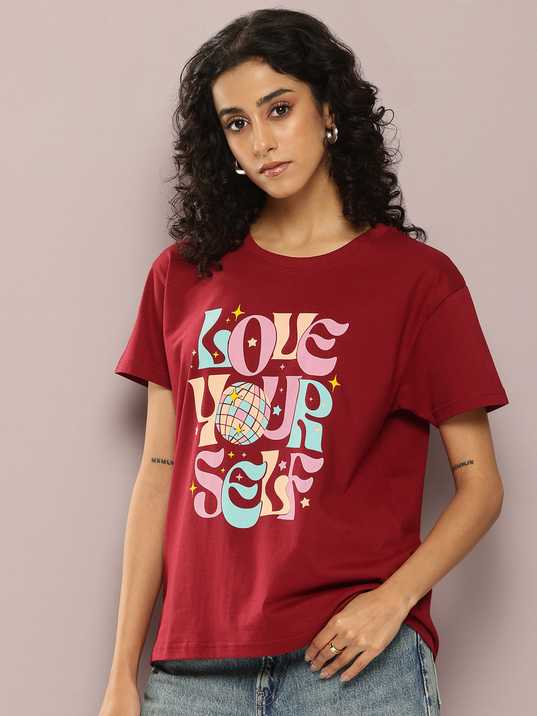 Womens Half Sleeve Round Neck Printed Boxy Fit Tshirts