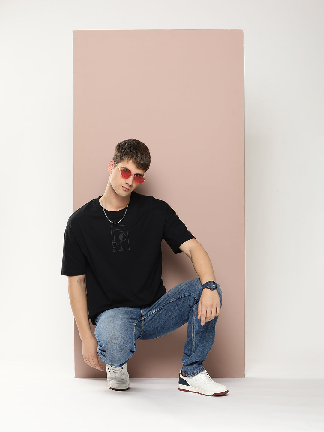 Mens Half Sleeve Drop Shoulder Printed Oversized Fit T-Shirts
