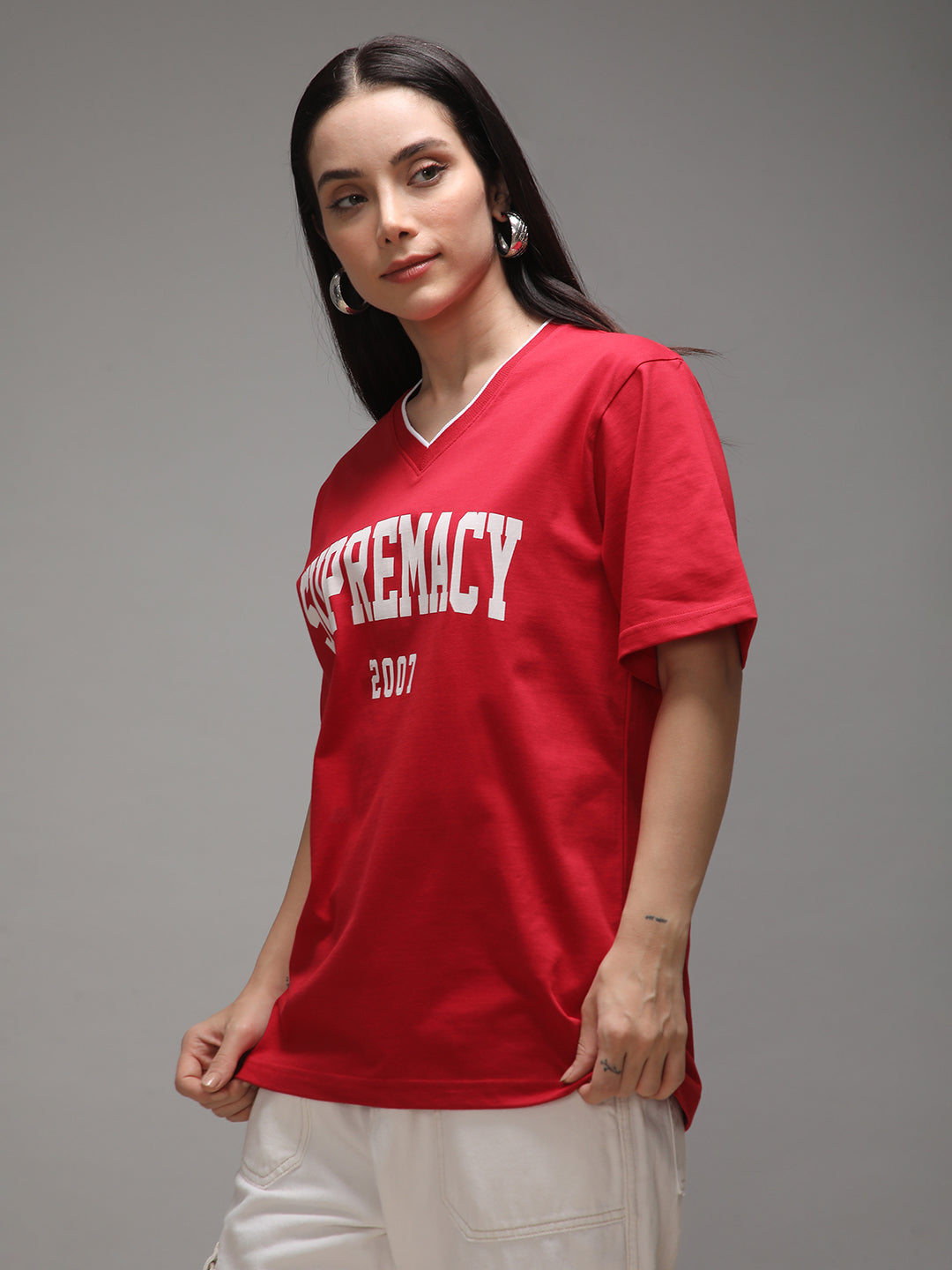 Womens Half Sleeve V-Neck Printed Oversized Fit Tshirts