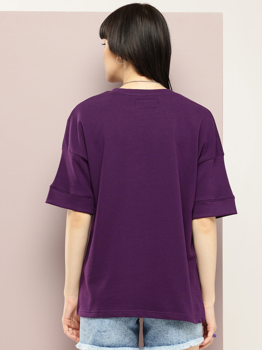 Womens Half Sleeve Round Neck Solid Oversized Fit Tshirts