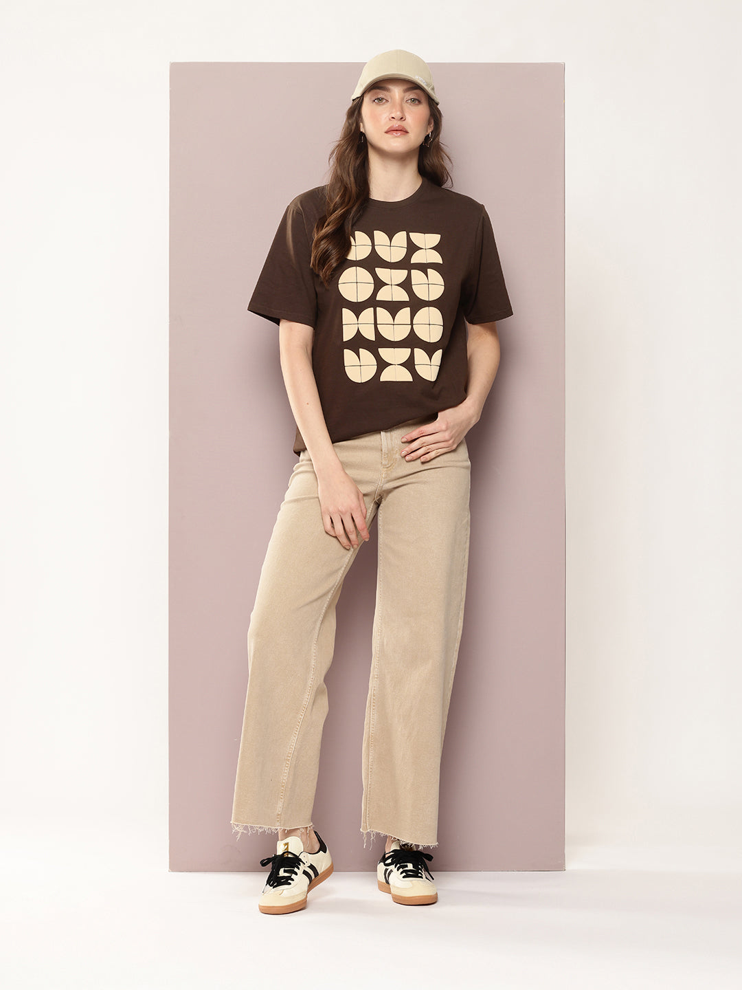 Womens Half Sleeve Round Neck Puff Print Oversized Fit Tshirts