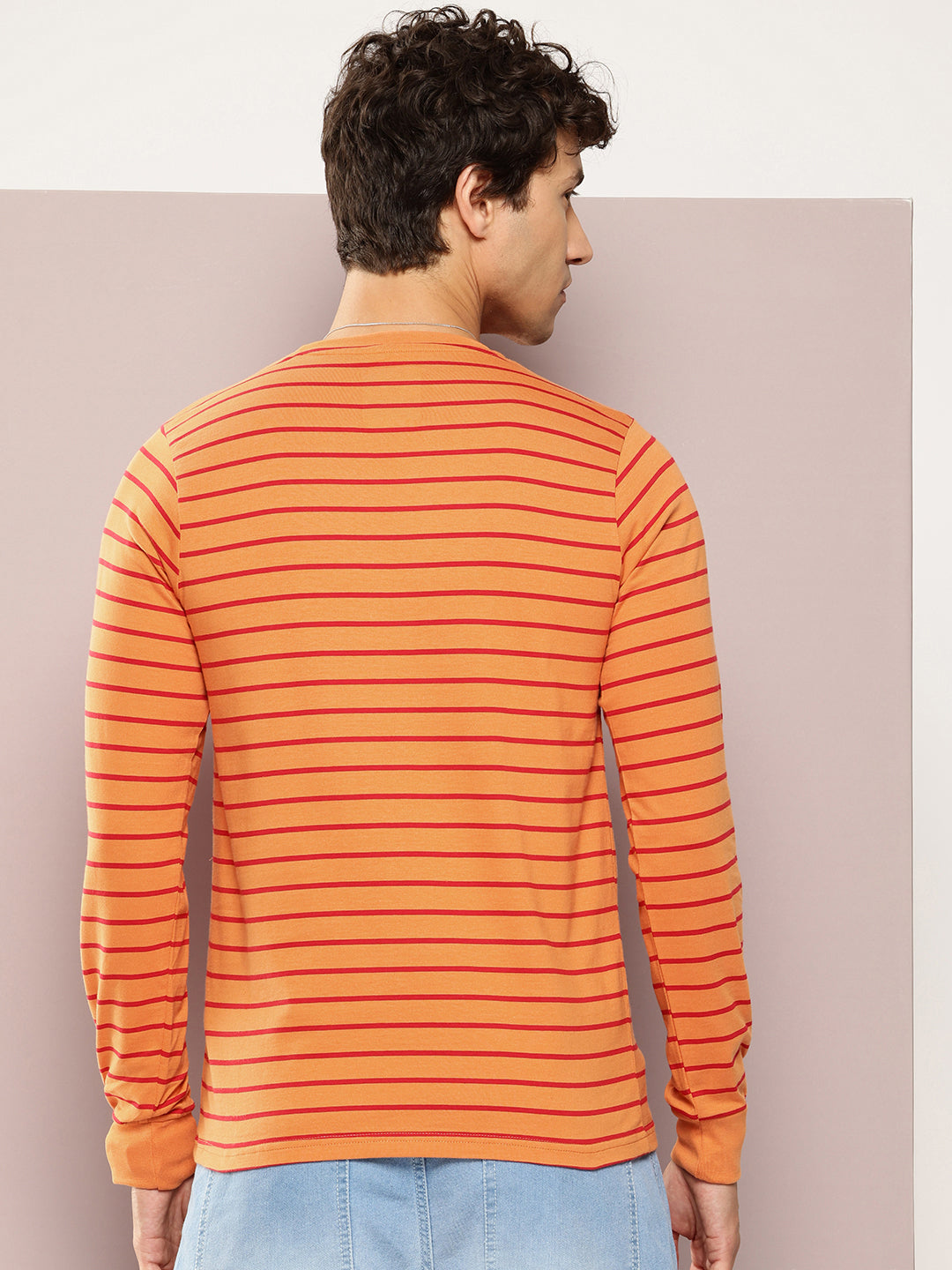 Mens Full Sleeve Round Neck All-Over Striped Regular Fit Tshirts