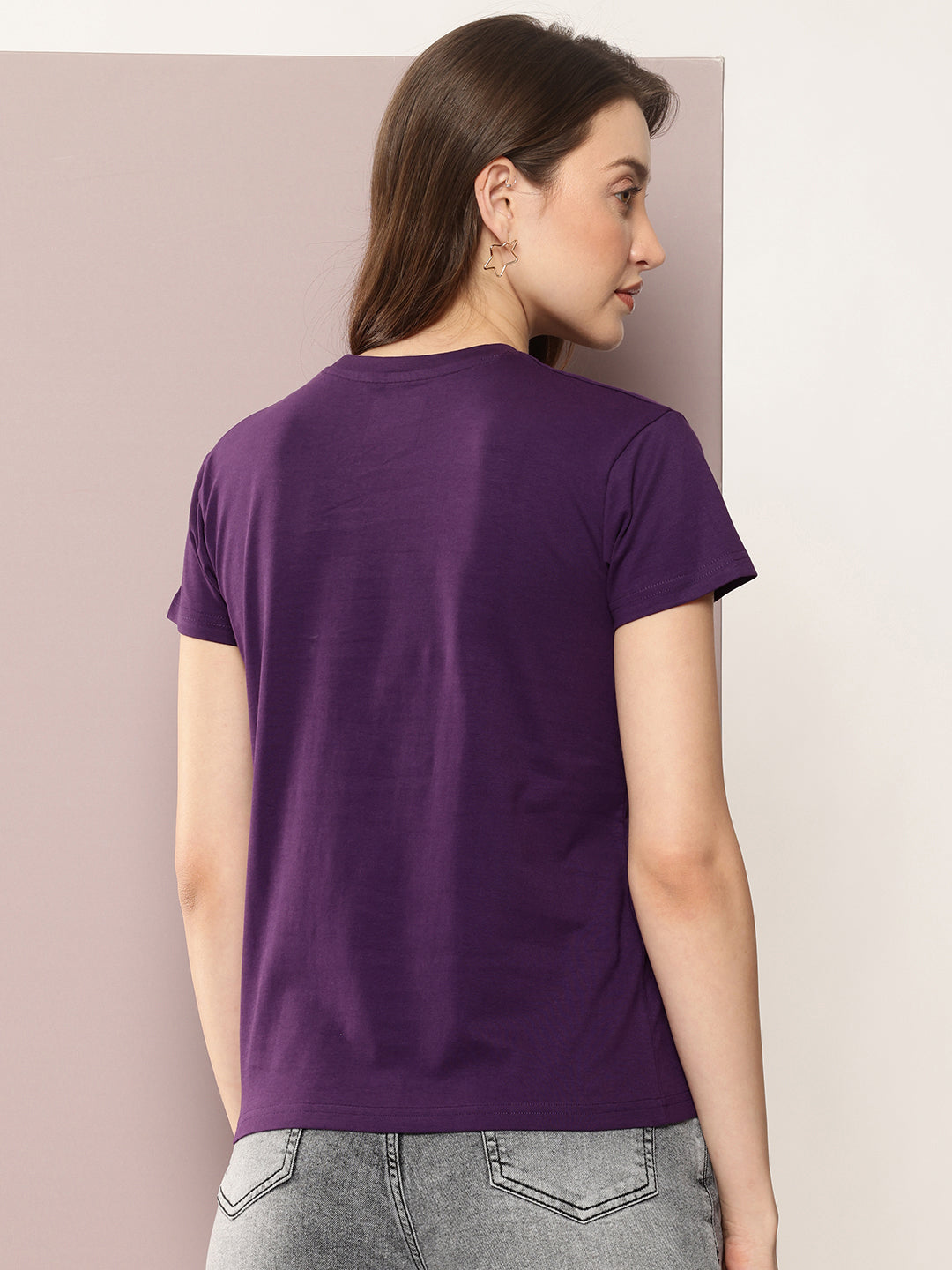 Womens Half Sleeve Round Neck Solid Regular Fit Tshirts