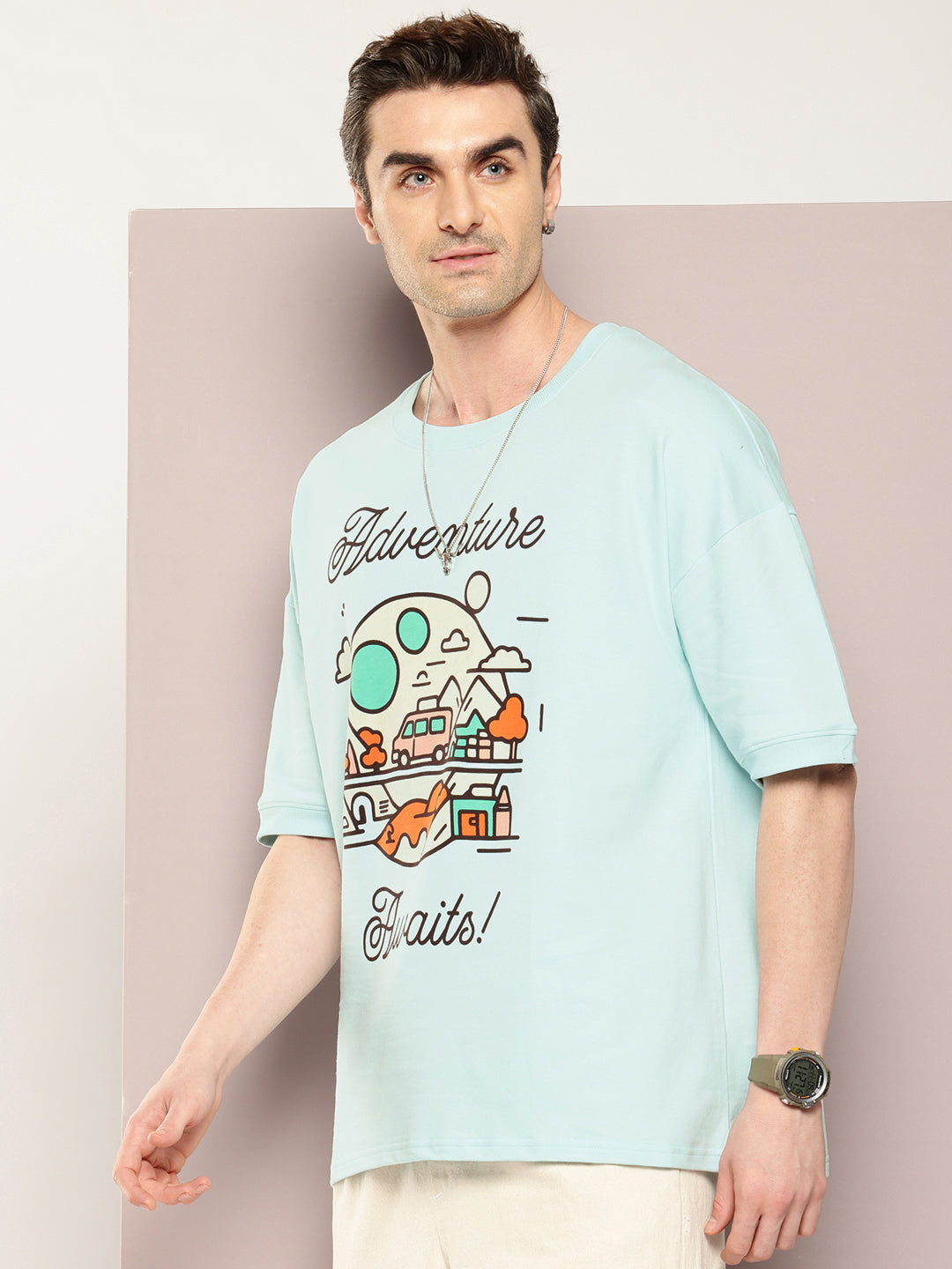 Mens Half Sleeve Round Neck Printed Oversized Fit Tshirts