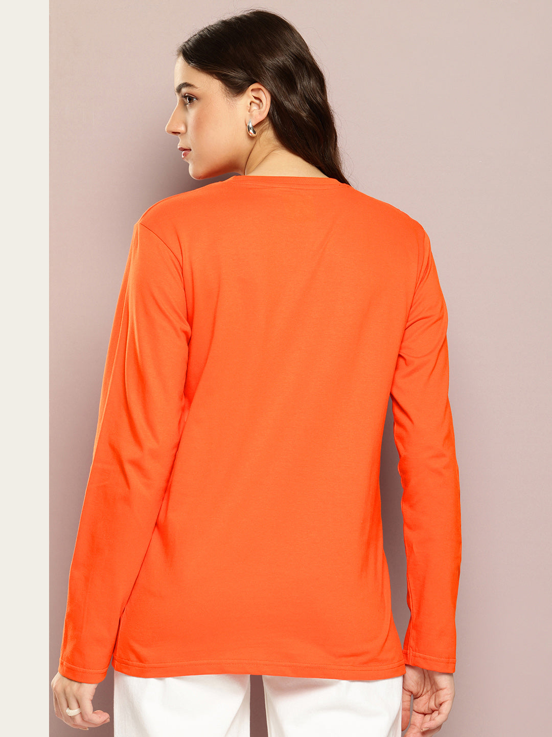 Womens Full Sleeve Round Neck Printed Oversized Fit Tshirts
