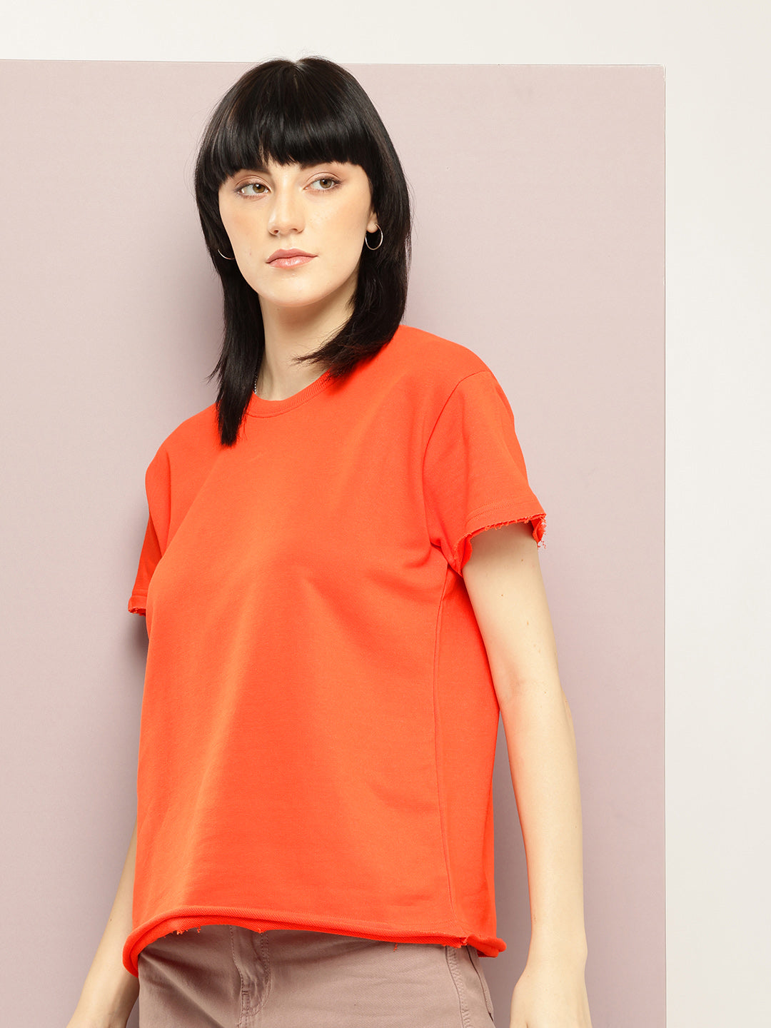 Womens Half Sleeve Round Neck Solid Boxy Fit Tshirts