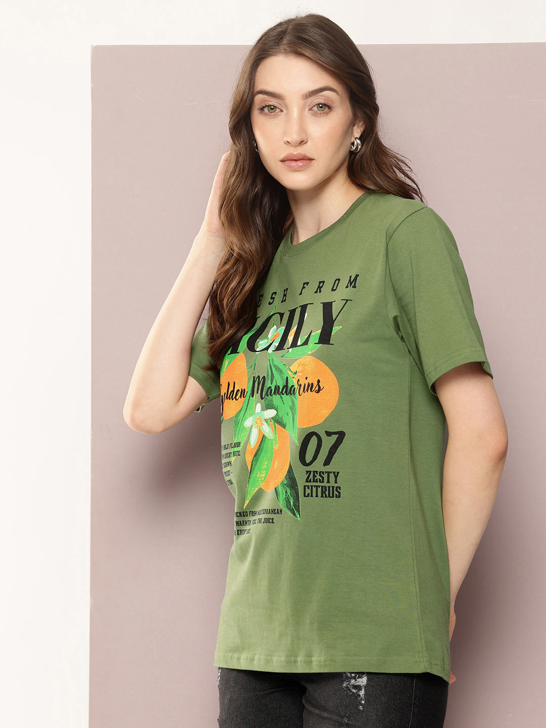 Womens Half Sleeve Round Neck Printed Oversized Fit Tshirts