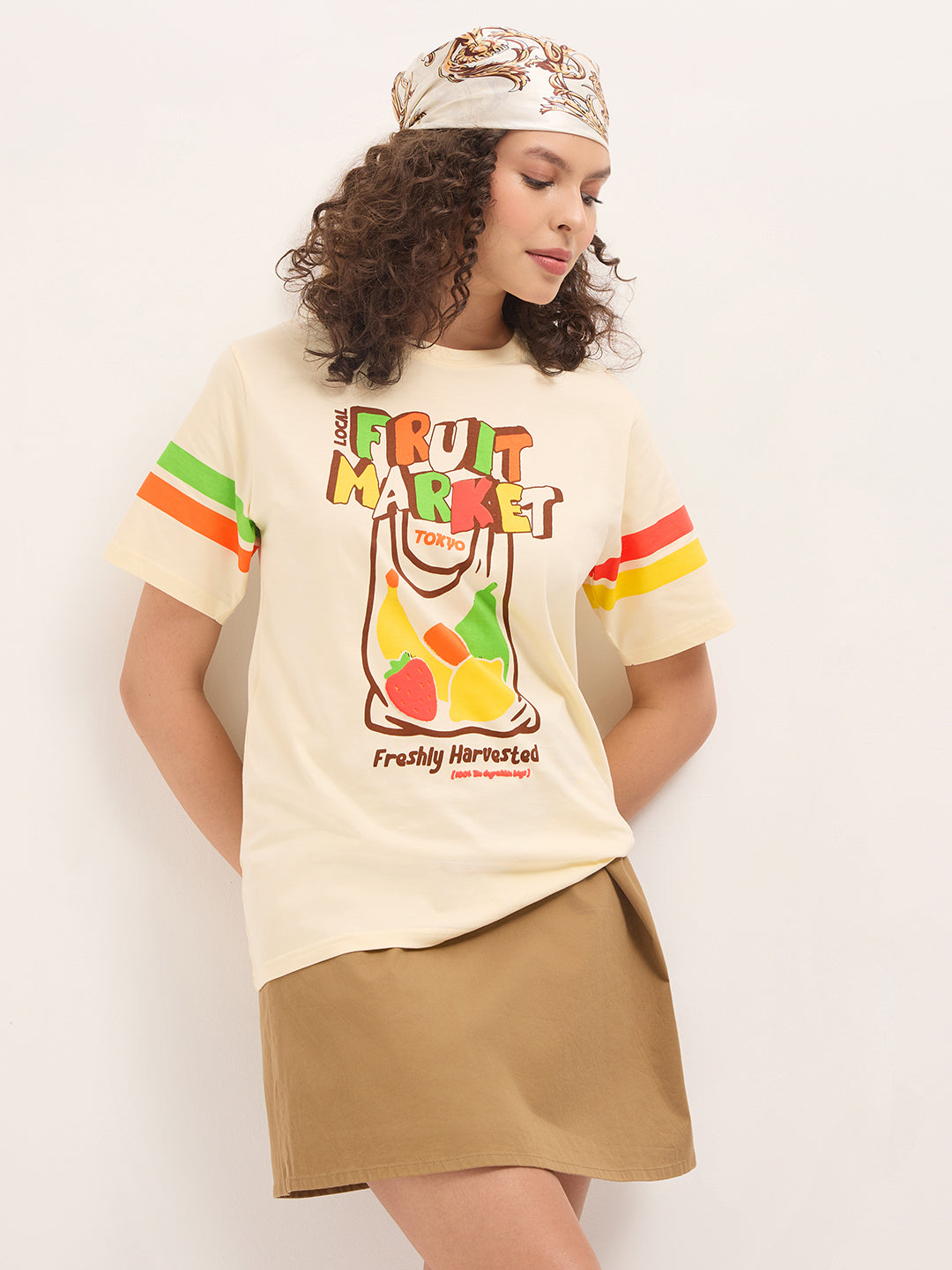 Womens Half Sleeve Round Neck Puff Print Oversized Fit Tshirts
