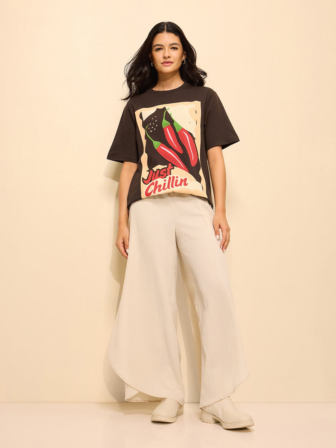 Womens Printed Oversized Fit Cotton T-Shirt
