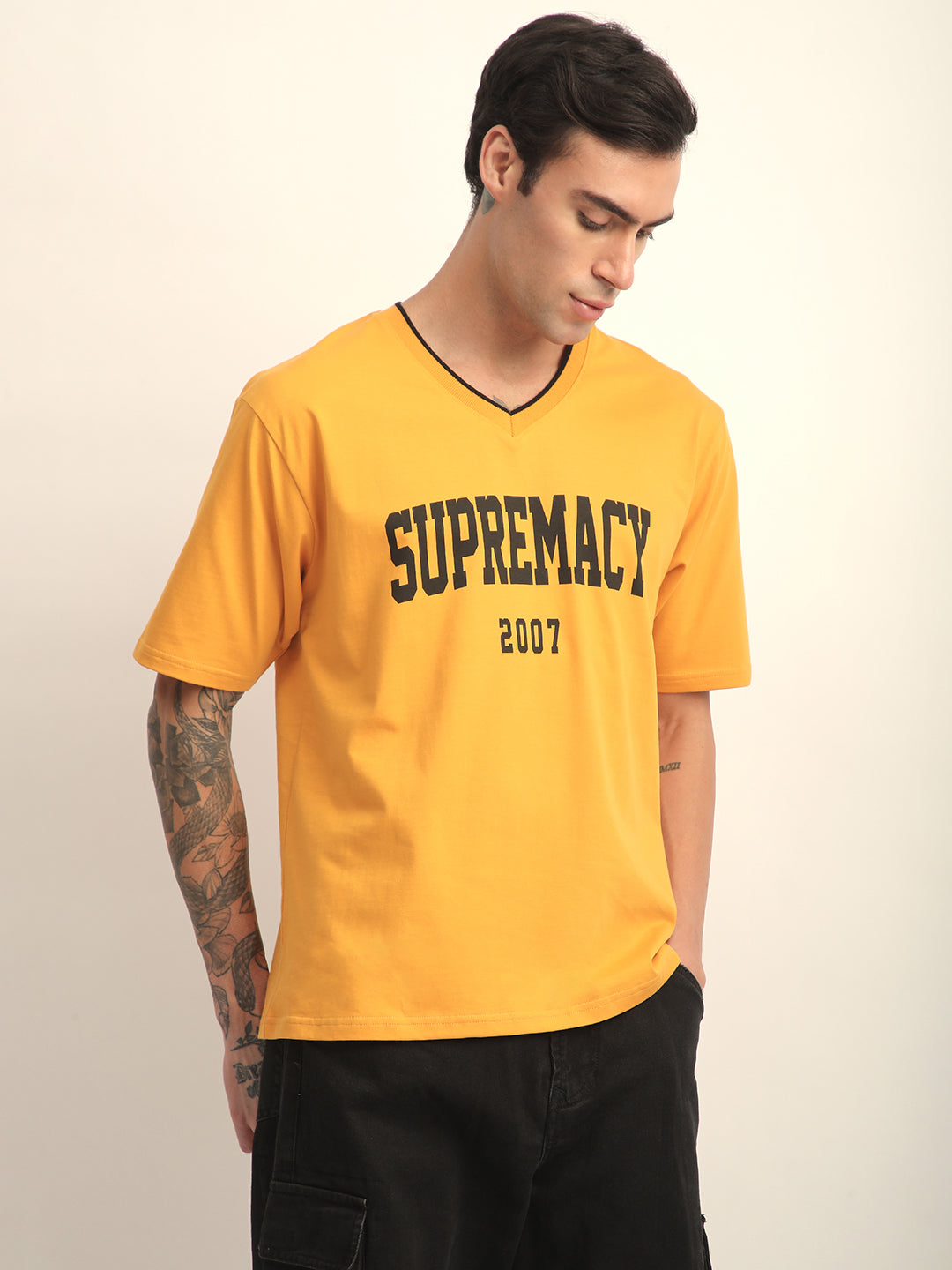 Mens Half Sleeve V-Neck Printed Oversized Fit Tshirts