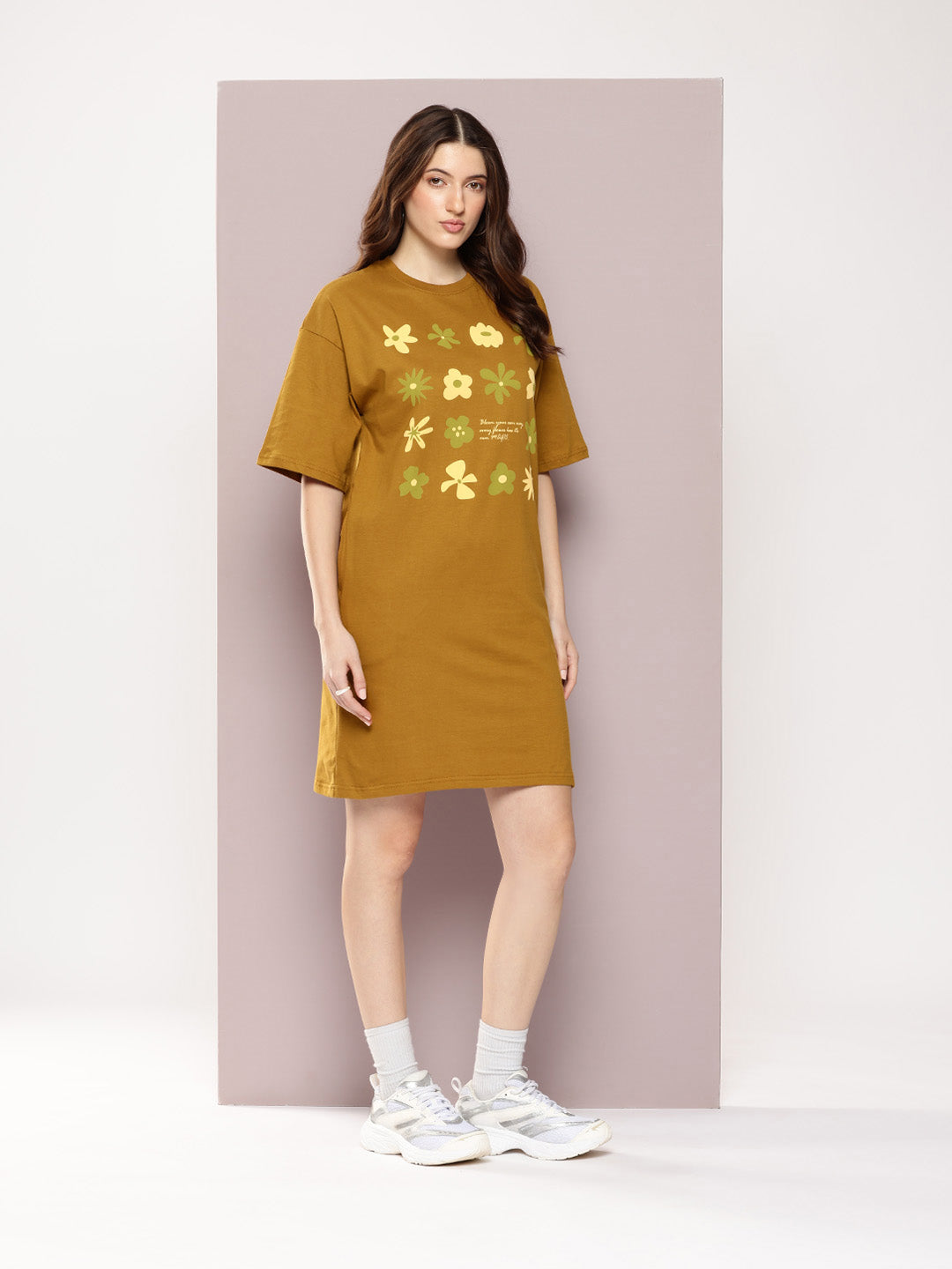 Womens Oversized Short Sleeves Printed Tshirt Dress