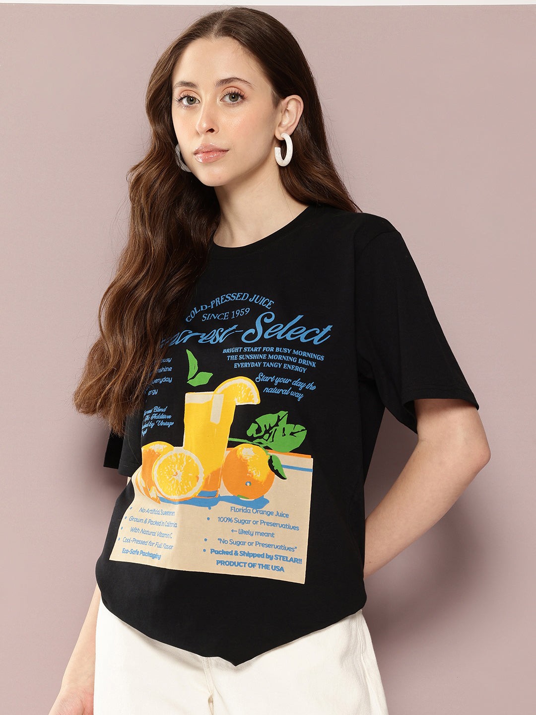 Womens Half Sleeve Round Neck Printed Oversized Fit Tshirts