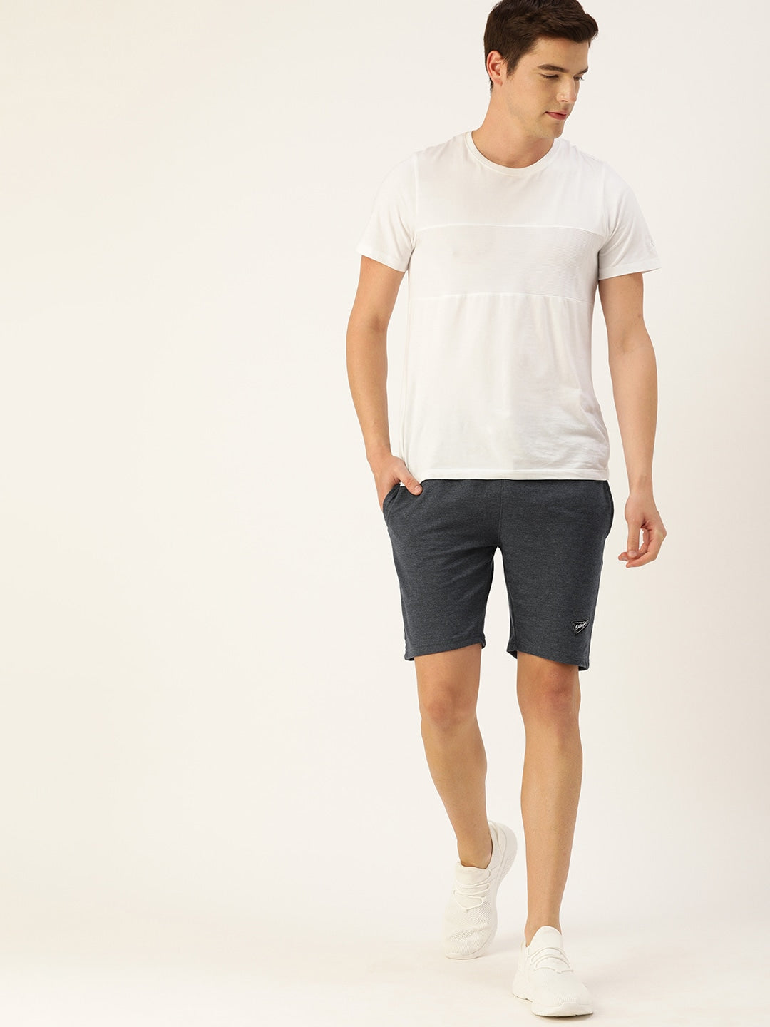 Men Blue Solid Mid-Rise Regular Shorts