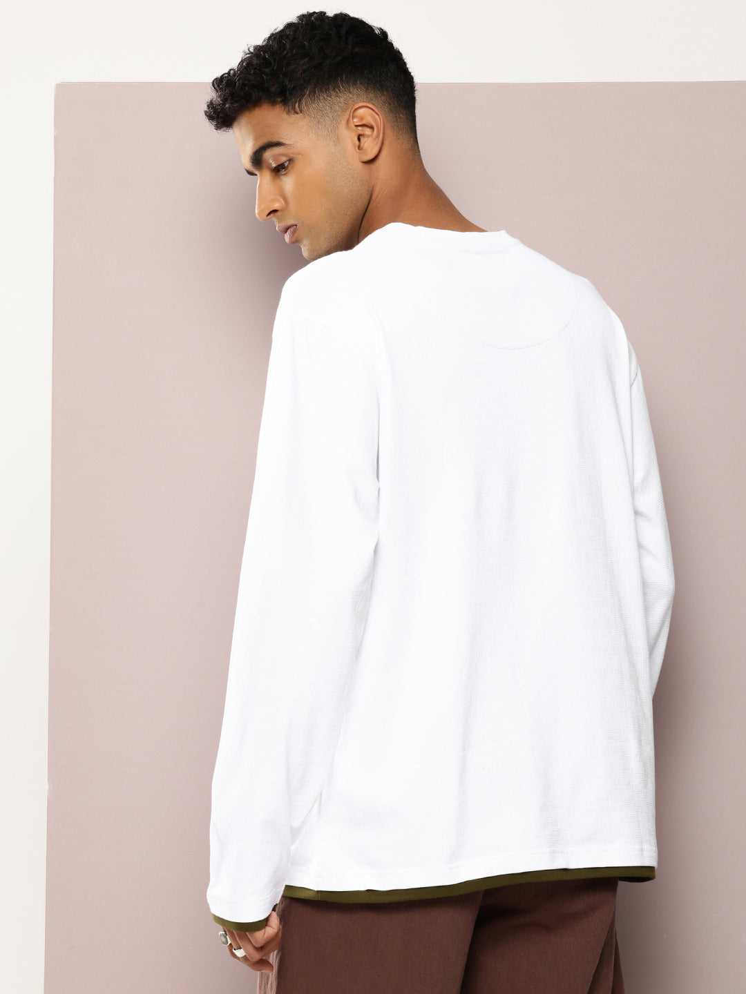 Mens Full Sleeve V-Neck Solid Oversized Fit Tshirts