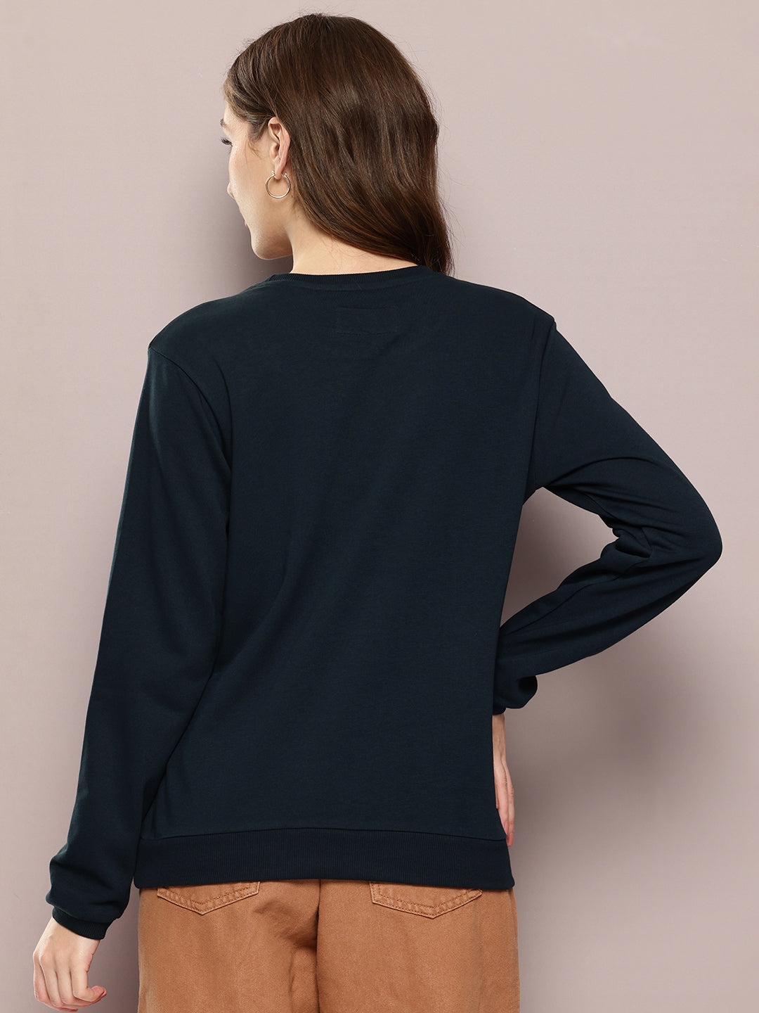Womens Full Sleeve Round Neck Solid Relaxed Fit Tshirts