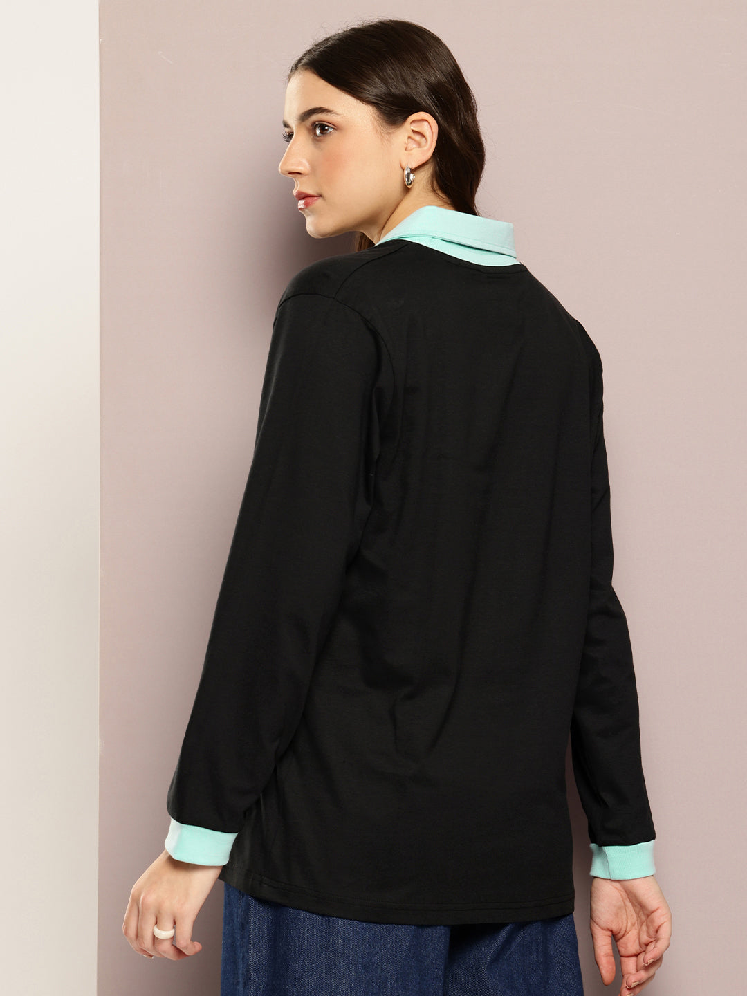 Womens Full Sleeve Polo Neck Printed Oversized Fit Tshirts