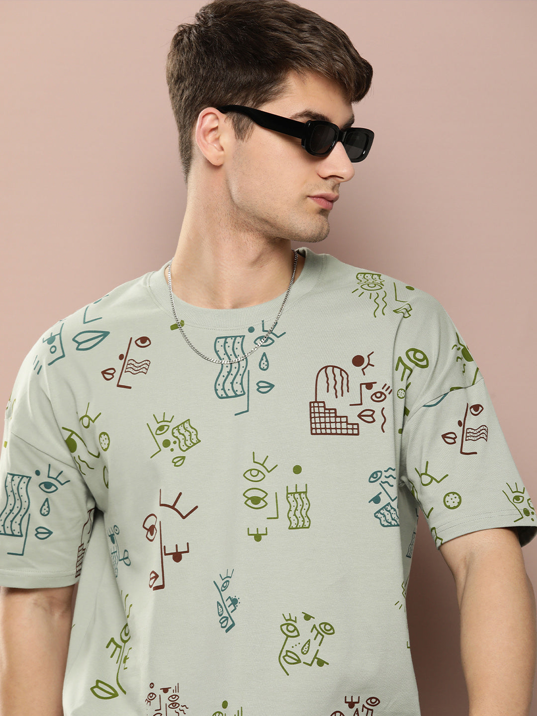 Mens Half Sleeve Drop Shoulder Printed Oversized Fit T-Shirts
