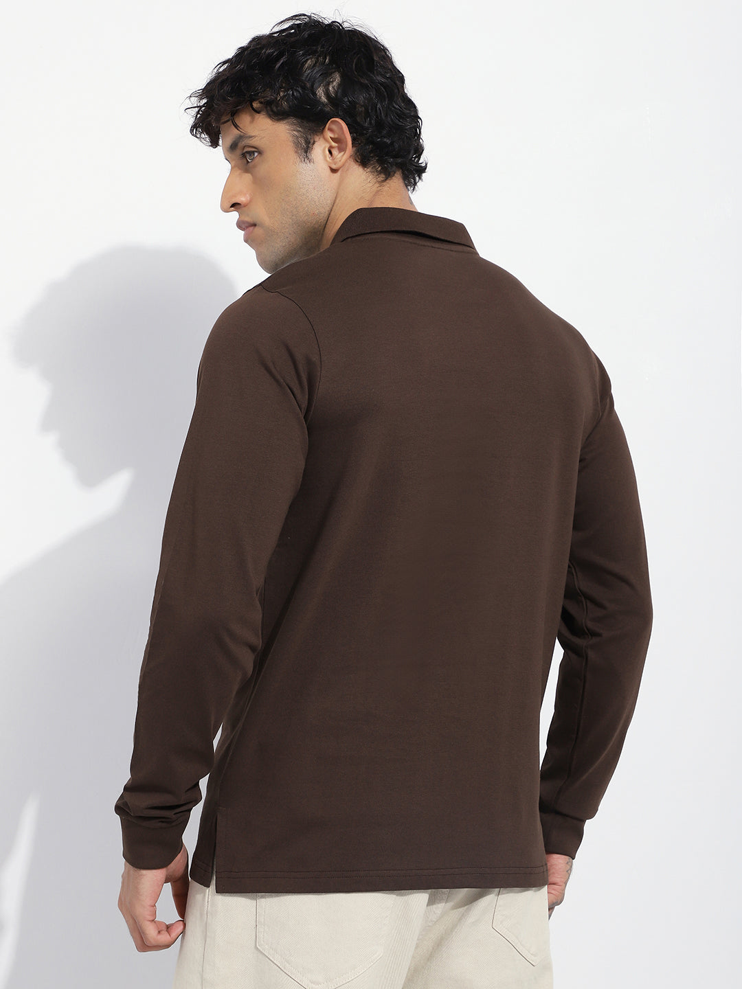Mens Full Sleeve Polo Neck Solid Regular Fit Tshirts