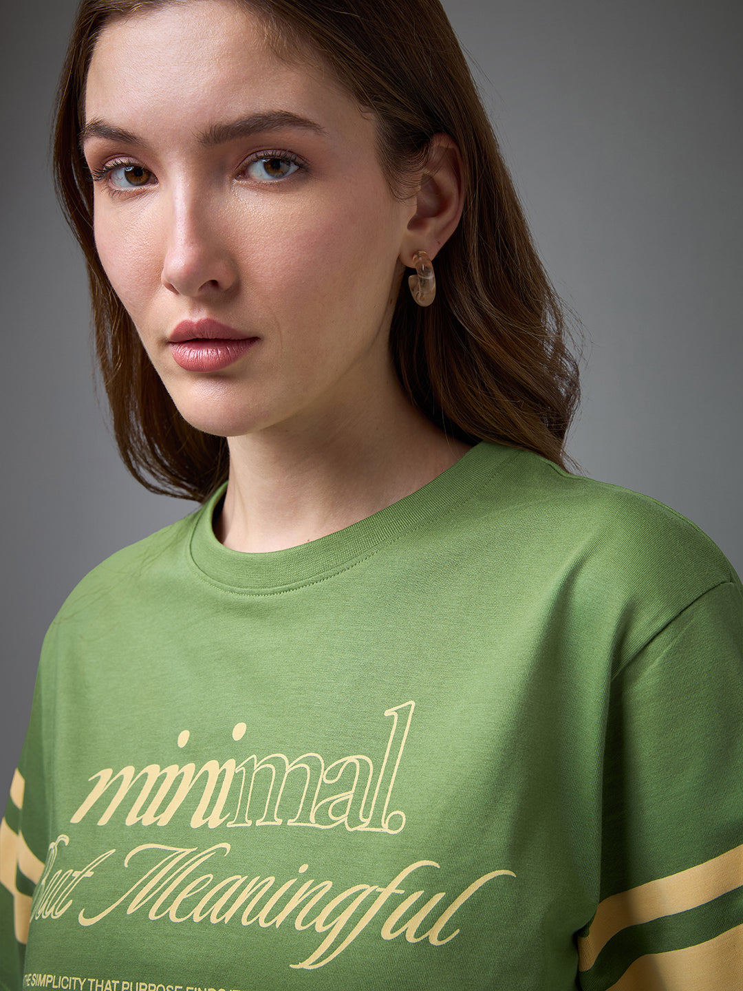 Womens Printed Round Neck Oversized Fit Tshirt