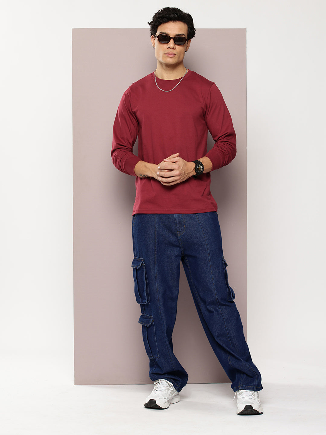 Mens Full Sleeve Round Neck Solid Regular Fit Tshirts