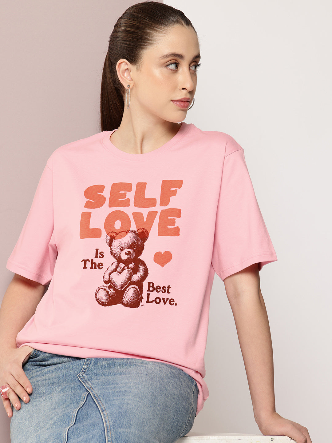 Womens Half Sleeve Round Neck Printed Oversized Fit Tshirts