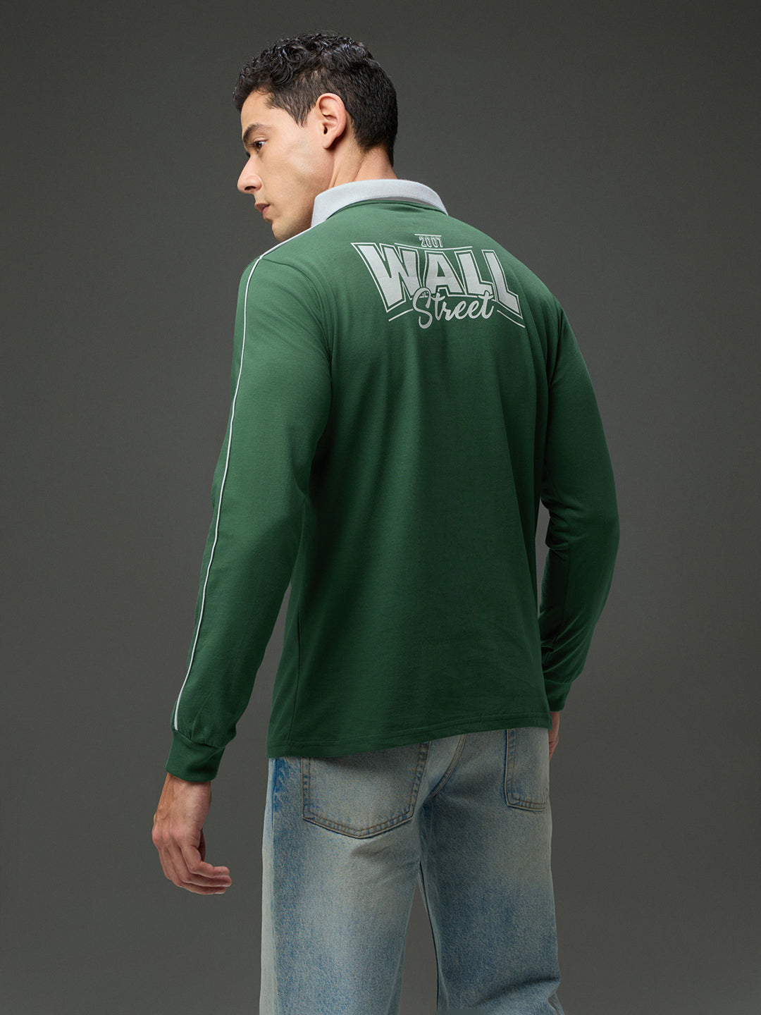 Mens Long Sleeve Printed Regular Fit Polo Tshirt
