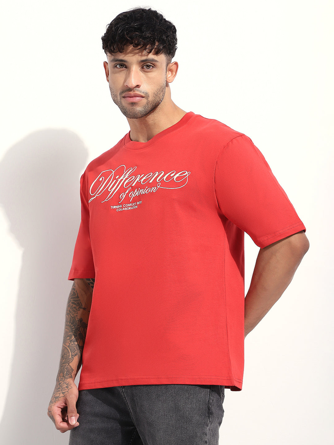 Mens Half Sleeve Round Neck Embroidered Oversized Fit Tshirts