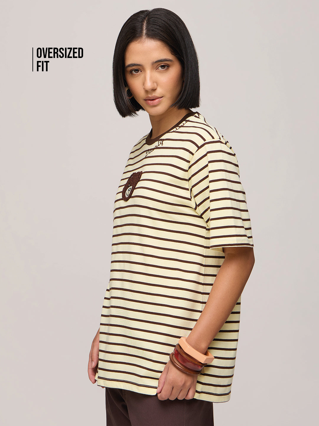 Womens Striped Oversized Fit Cotton T-Shirt