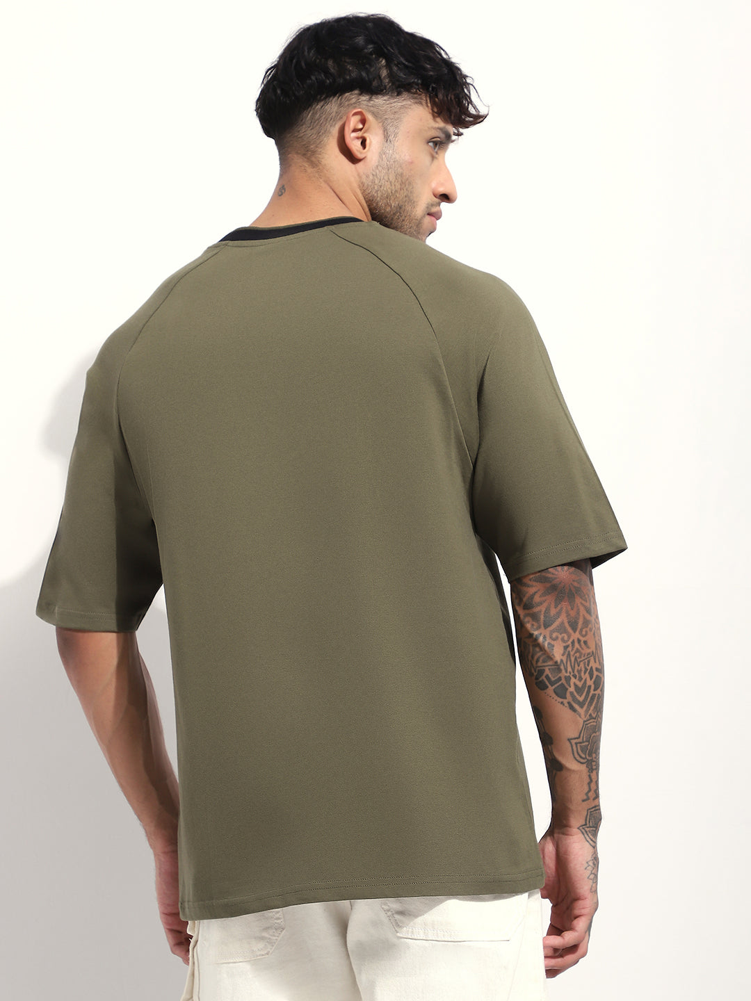 Mens Half Sleeve V-Neck Embroidered Oversized Fit Tshirts