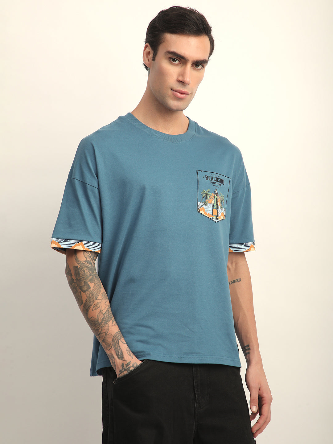 Mens Half Sleeve Drop Shoulder Printed Oversized Fit T-Shirts
