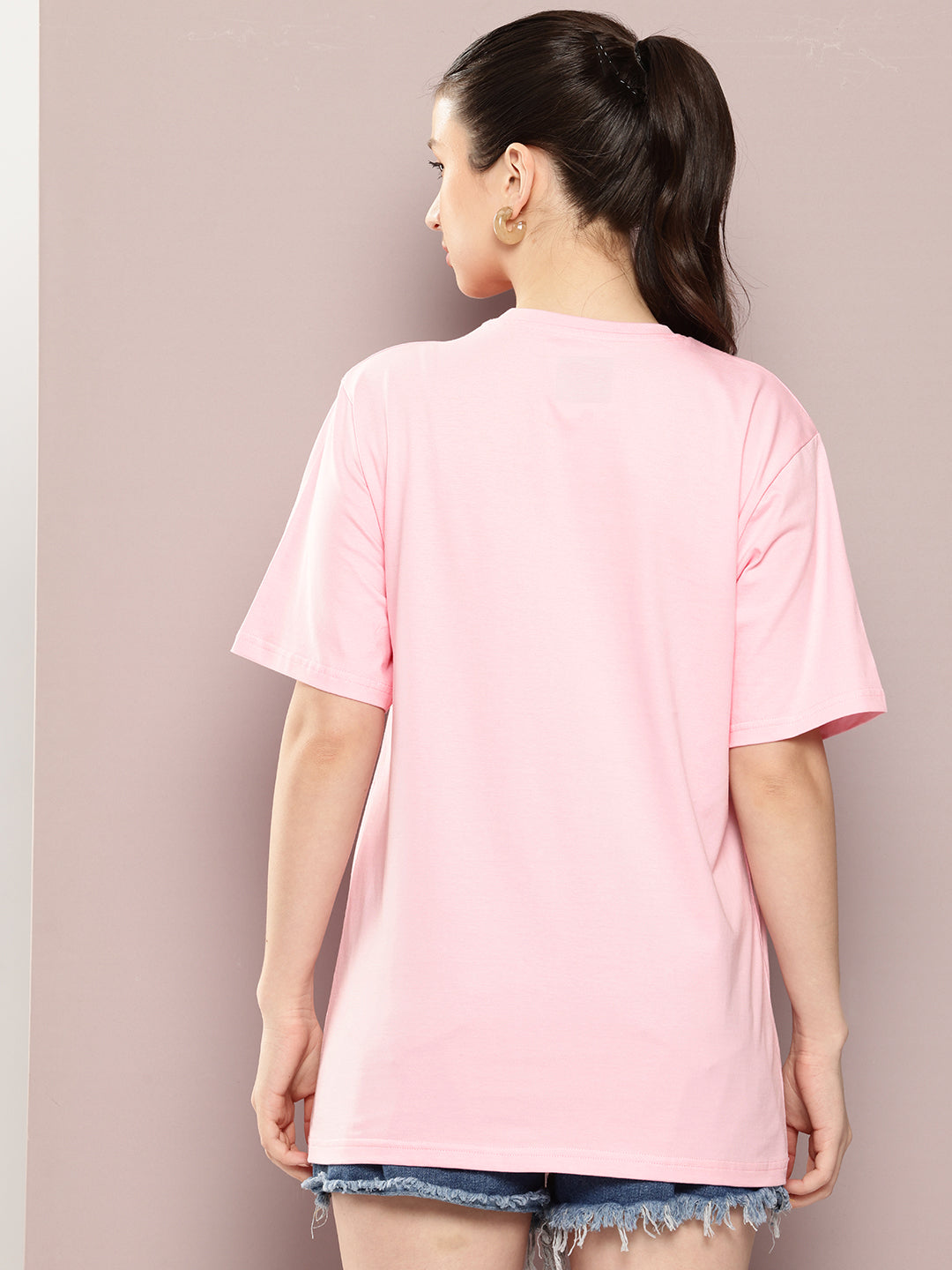 Womens Half Sleeve Round Neck Embroidery Oversized Fit Tshirts