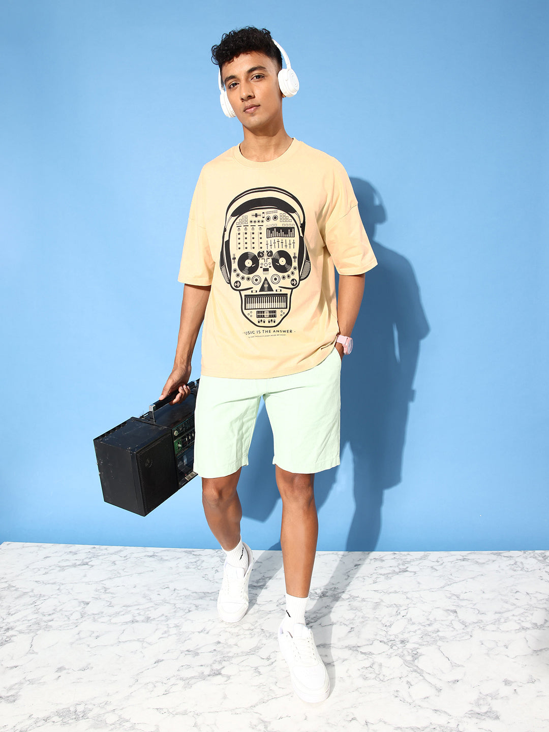 Mens Half Sleeve Drop Shoulder Printed Oversized Fit T-Shirts