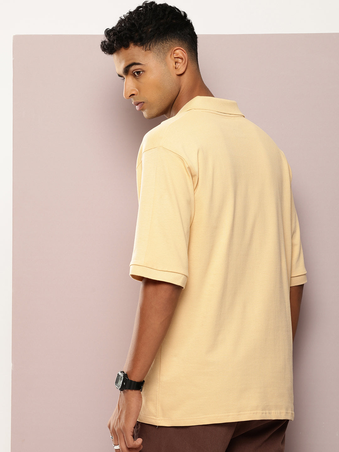Mens Half Sleeve Polo Neck Solid Oversized Fit Tshirts