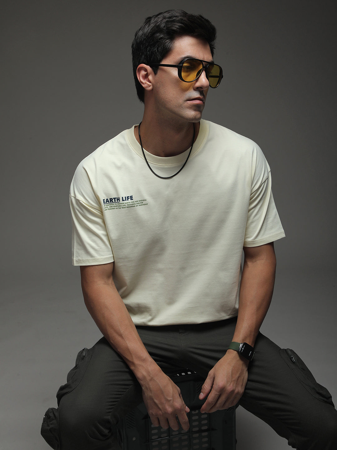 Mens Half Sleeve Drop Shoulder Printed Oversized Fit T-Shirts