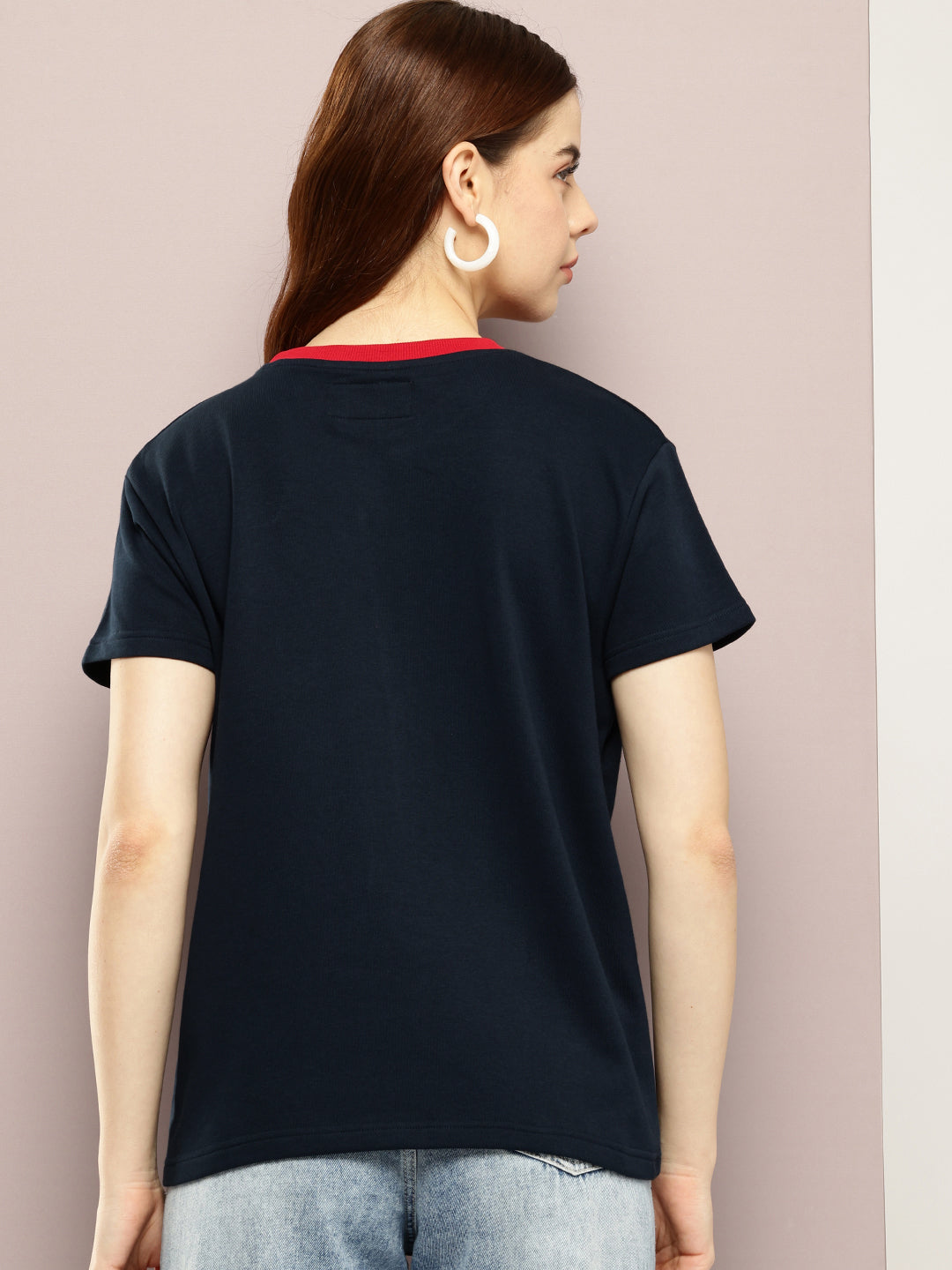 Womens Half Sleeve V-Neck Solid Boxy Fit Tshirts