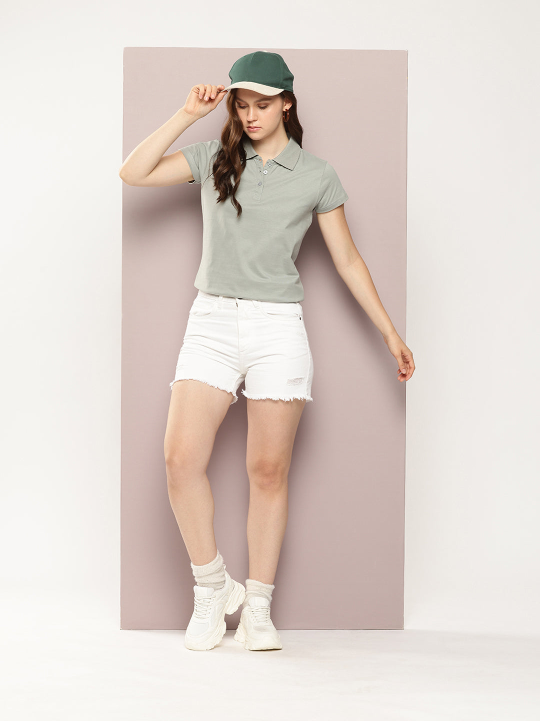Womens Half Sleeve Polo Neck Solid Regular Fit Tshirts