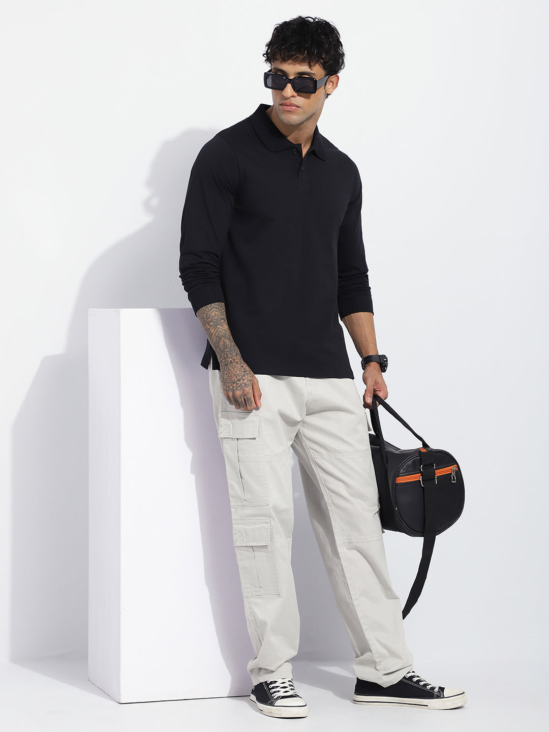 Mens Full Sleeve Polo Neck Solid Regular Fit Tshirts