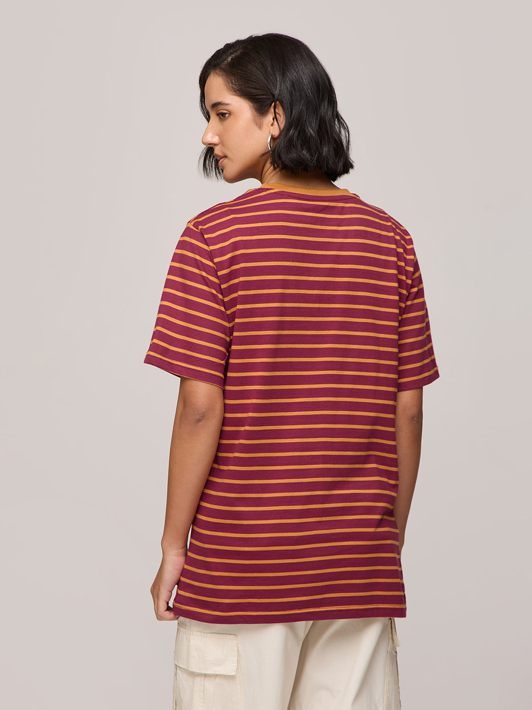 Womens Striped Oversized Fit Cotton T-Shirt