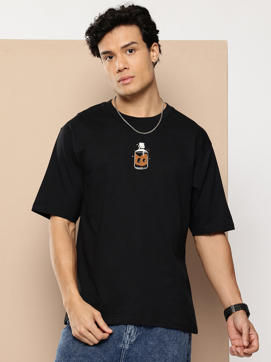Mens Half Sleeve Round Neck Back Printed Oversized Fit Tshirts