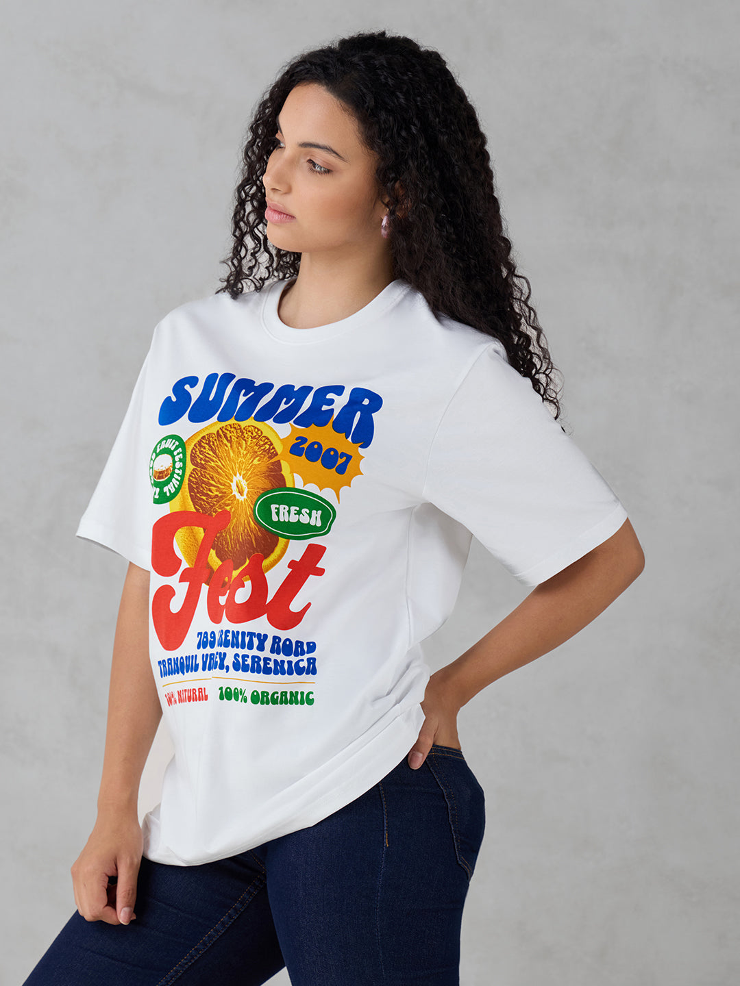 Womens Half Sleeve Printed Oversized Fit Tshirt