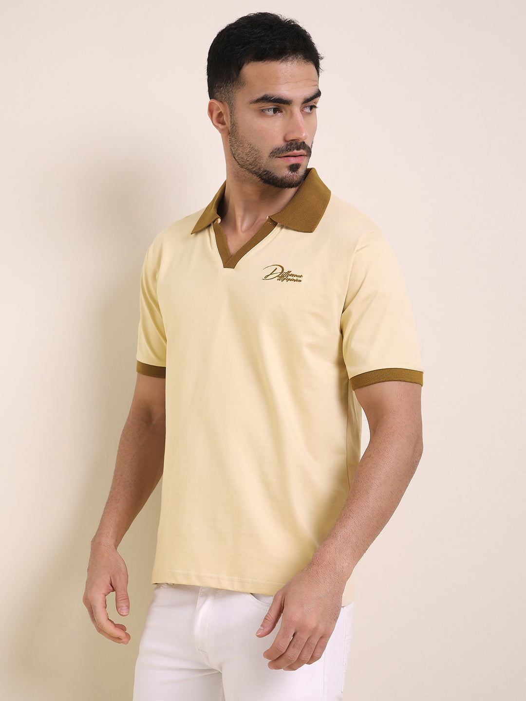 Mens Half Sleeve Polo Neck Back Embroidered Relaxed Fit Tshirts