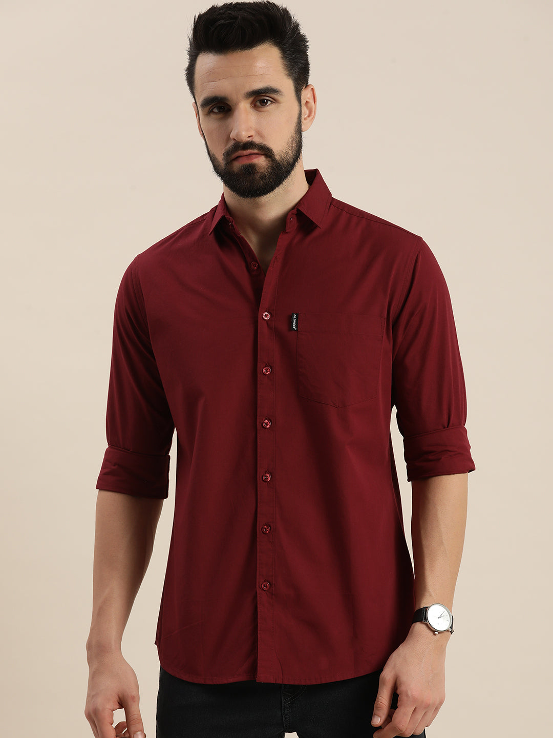 Mens Plain Full Sleeve Shirt With Pocket