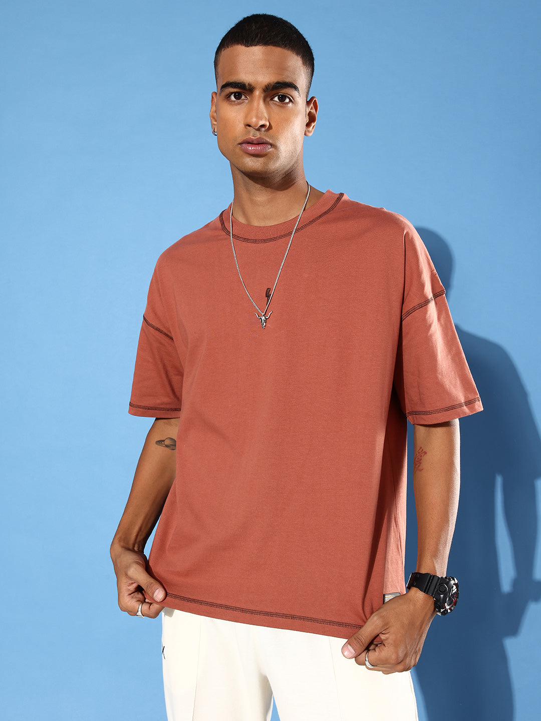 Mens Half Sleeve Drop Shoulder Plain Oversized Fit T-Shirts